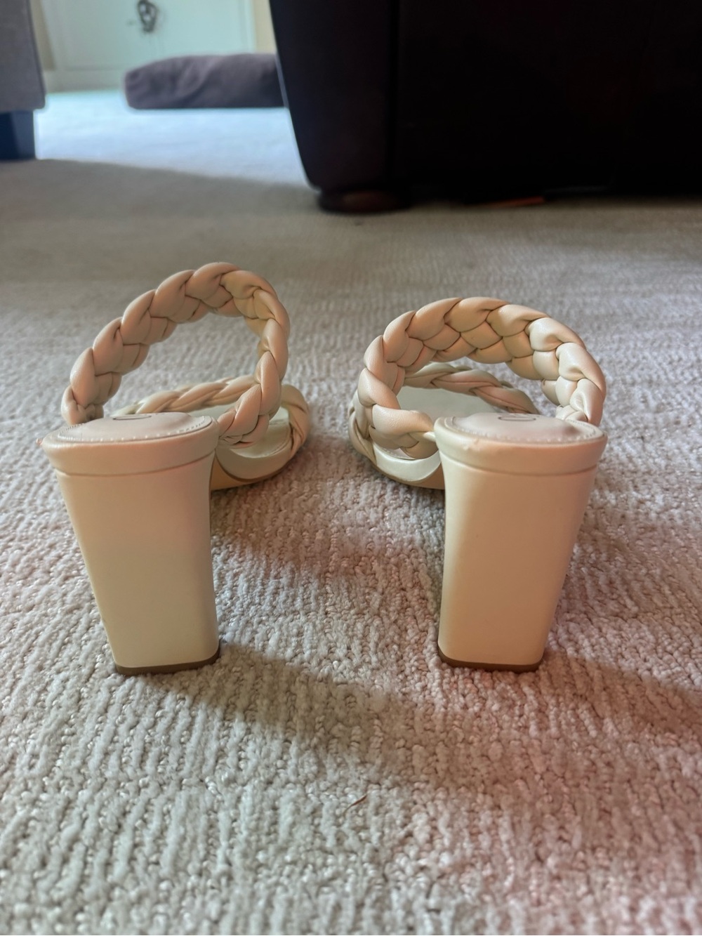 Braided Strap Block Heel Sandals - Cream
